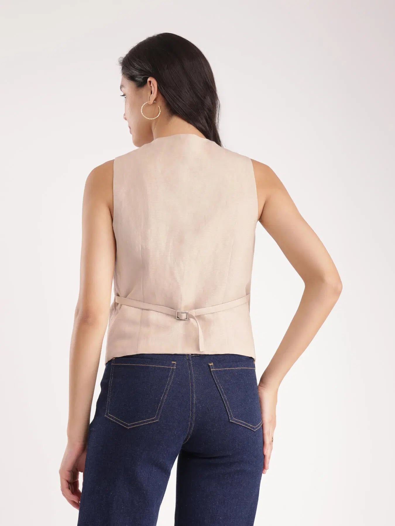 V-Neck Waistcoat In Beige