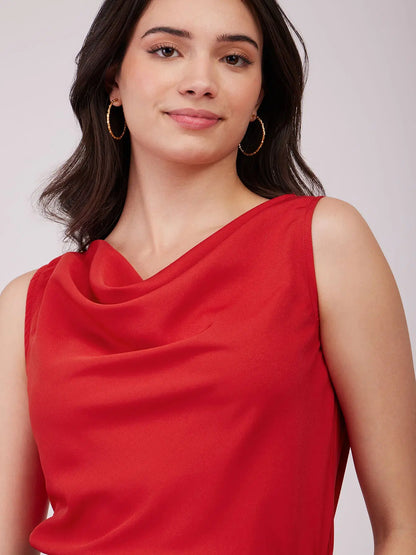 Cowl Neck Red Sleeveless Top