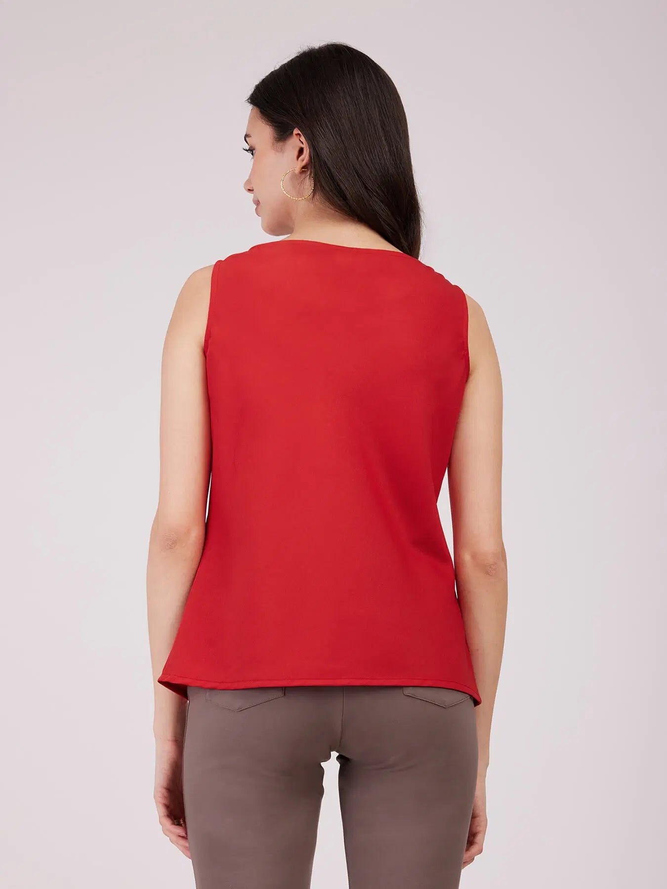 Cowl Neck Red Sleeveless Top