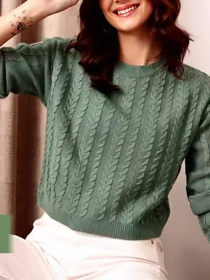 Green Cable Knit Pullover