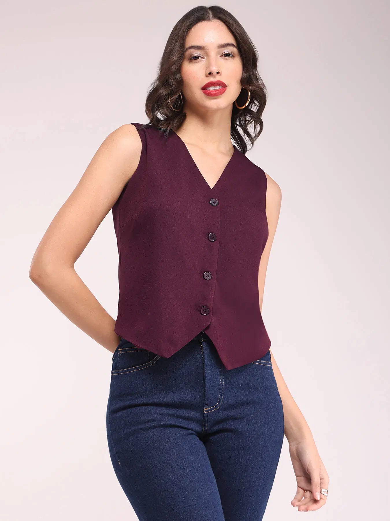 V-Neck Waistcoat In Wine