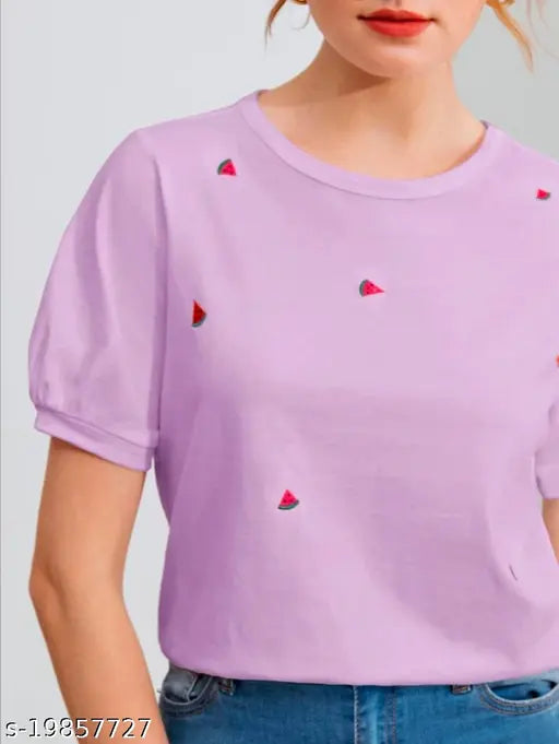 Round Neck Puff Half Sleeves Watermelon Top