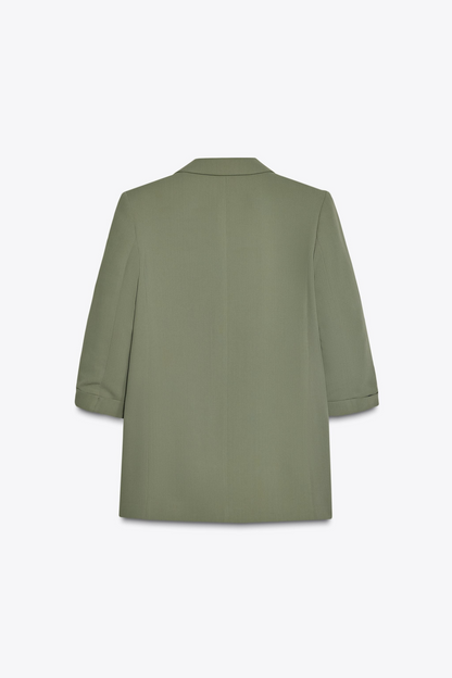 Khaki Rolled-Up Sleeves Blazer