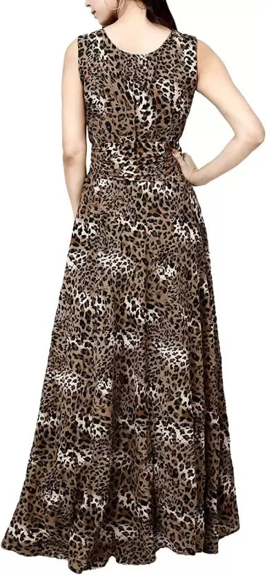 Animal Print Asymmetric Brown Dress