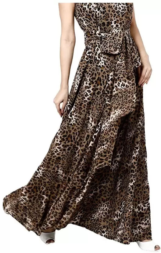 Animal Print Asymmetric Brown Dress