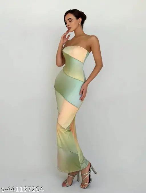 Colourblocked Strapless Bodycon Maxi Dress