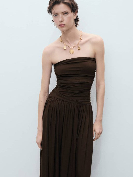 Ruched Strapless Bandeau Maxi Dress