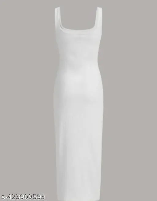 Maria White Square Neck High Waist Rib Knit Tank Long Dress