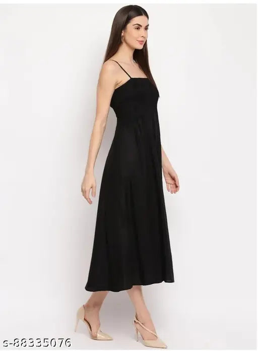 Anna Long Black Flare Dress