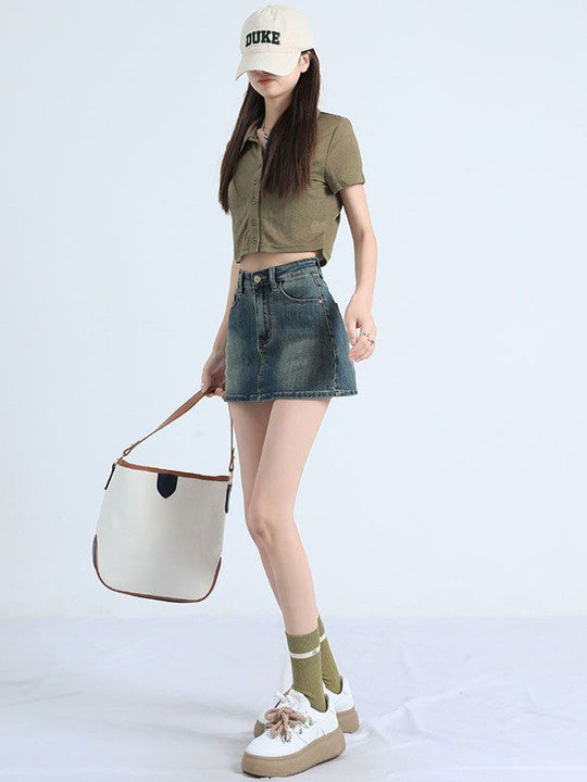 Denim Mini Divider Skirt