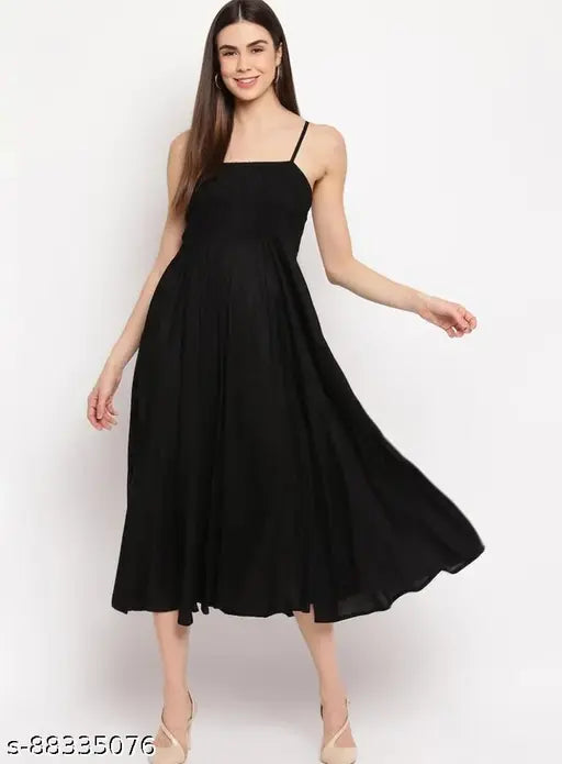 Anna Long Black Flare Dress