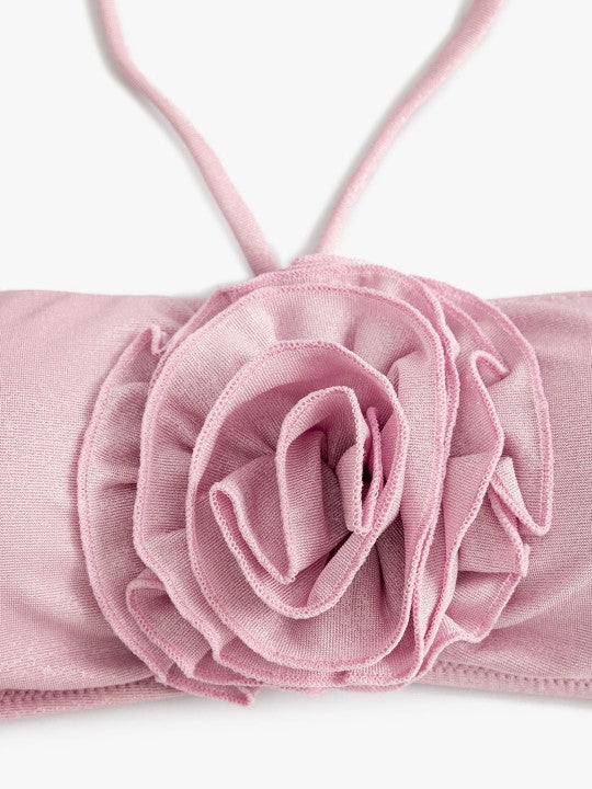 Pink Rose Swim Top With Halter Neck