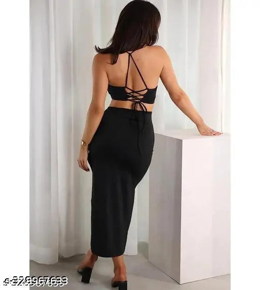 Luna Black Maxi Dress with Crop Top