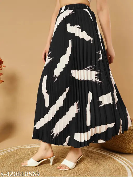 Grace Black Printed A-line Pencil Skirt