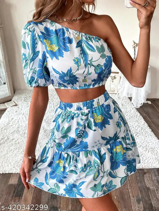 Aurora One Shoulder Top And Skirts Set