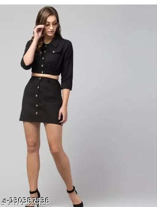 Crop Shirt And Short Skirts Set